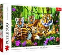 Trefl-Tigerfamilie 500 Piezas, Adultos y niños a Partir de 10 años Puzzle, Color Familia de Tigres, Talla única