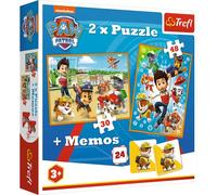 Trefl - Puzzle, La Patrulla Canina al Rescate, La Patrulla Canina, 2 x Puzzles + Memo, para niños a Partir de 3 años