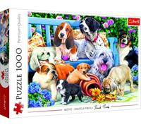 Trefl, Puzzle, Perros en el jardín, de 1000 Piezas, Perros, Perros Jugando, Banco, Jardín, Encuentro de Perros, Rompecabezas DIY, Pasatiempo Creativo, Regalo, Diversión