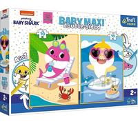 Trefl- Feliz Día del Tiburón-4 en 1: 2x10 Grandes, Coloridos con Personajes de Cuentos de Hadas, diversión para niños a Partir de 2 años Puzzle, Color Baby Shark (43005)