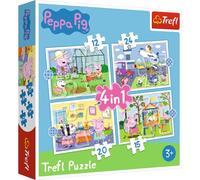 Trefl-Von bis Teilen, 4 Sets, für Kinder AB 3 Jahren de 12 a 24 Piezas, 4 Conjuntos, para niños a Partir de 3 años Puzzle, Color Recuerdos de Vacaciones, Peppa Pig, 28,5x20,5cm