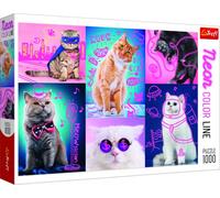 Trefl, Puzzle, Súper Gatos, de 1000 Piezas, Neón, Adultos y niños a Partir de 12 años