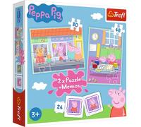 Trefl - Puzzle, Un día de Peppa, Peppa Pig, 2 x Puzzles + Memo, para niños a Partir de 3 años