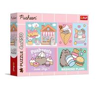 Trefl - Puzzle 4 en 1: Fluid World Pusheen, Conoce a Pusheen - 4 x 250 piezas - Juego de rompecabezas de cuatro adolescentes