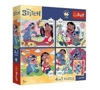 Trefl - Rompecabezas 4 en 1: Lilo y Stitch, Puntada Espacial - 4 x 88 Piezas - Póster único, Juego de Cuatro Rompecabezas para niños a Partir de 5 años