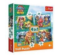 Trefl - Paw Patrol, Historias de dinosaurios - 4 en 1, 4 rompecabezas, 35 a 70 elementos - Varios niveles de dificultad, rompecabezas colorido con cuentos de hadas de héroes, diversión para niños a