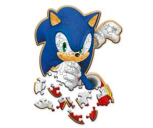 Trefl - Rompecabezas de Madera: Sonic The Hedgehog, Sonic Allegro - 50 Piezas, Rompecabezas de encastre Wooden Puzzle, Formas Irregulares, 10 Figuras, Rompecabezas Moderno para niños a Partir de 5
