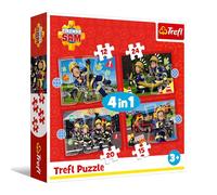 Trefl - Sam el Bombero, Las Aventuras de Sam el Bombero - Puzzle 4 en 1, 4 Puzzles, de 12 a 24 Piezas - Varios Niveles de dificultad, para niños a Partir de 3 años