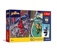 Trefl - Spider-Man, Día de los superhéroes - Rompecabezas de 60 Piezas - con Personajes de la Serie de Dibujos Animados, un póster Exclusivo, 4 años