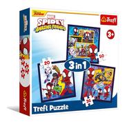 Trefl - Spidey y Sus Amigos increíbles, Marvel, arañas y Dinosaurios - Puzzle 3 en 1, 3 Puzzles, de 20 a 50 Piezas - Diferentes Niveles de dificultad, Entretenimiento para niños a Partir de 3 años
