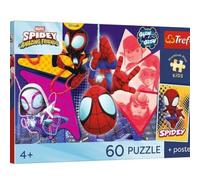 Trefl - Spidey y Sus increíbles Amigos, una Aventura increíble - Puzzle de 60 Piezas - Rompecabezas de héroes Coloridos de Cuentos de Hadas, póster Coleccionable, Entretenimiento Creativo, diversión