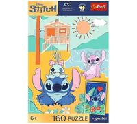 Trefl - Stitch on The Wave - 160 Piezas - Puzzle Colorido de héroes de Cuento de Hadas, conéctate contigo, póster único Incluido, Entretenimiento Creativo, diversión para niños a Partir de 6 años