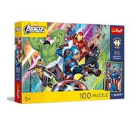 Trefl - Los Vengadores, Poder y Poder - 100 Piezas - Rompecabezas Colorido de Héroes de Cuento de Hadas, Combínalo, Póster Coleccionable Incluido, Entretenimiento Creativo, Diversión para Niños a