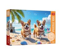 Trefl - The Treflik Family, Corgi - Perro - Puzzle de 100 Piezas - Puzzles Coloridos con Animales, Entretenimiento Creativo, diversión para niños a Partir de 5 años