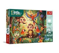 Trefl - The Treflik Family, Inspired by Nature, Monos y Amigos - 100 Piezas - Rompecabezas Colorido con Personajes de Cuentos de Hadas, diversión para niños a Partir de 5 años