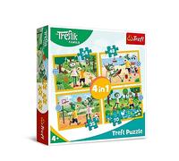 Trefl - The Treflik Family, Los Treflik se Van de Vacaciones - Puzle 4en1, 4 Rompecabezas, de 35 a 70 Piezas - Puzle de Colores con los Personajes de la Serie Infantil sobre los Treflik