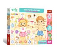 Trefl - The Treflik Family, Mi Cuerpo y mi Ropa / Body Parts & Clothes | 104 piezas - Rompecabezas educativo, con leyendas en inglés, para niños a partir de 4 años