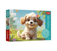 Trefl - The Treflik Family, ¡Puppy be! - Rompecabezas de 60 Piezas - Rompecabezas Colorido con un Cachorro, Entretenimiento Creativo, diversión para niños a Partir de 4 años