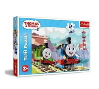 Trefl - Thomas and Friends, Thomas y Percy sobre vías - Puzle 24 Maxi - 24 Piezas Grandes, Puzle de Colores con los Personajes de la Serie Infantil, Entretenimiento Creativo