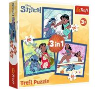 Trefl Lilo, Tiempo con Stitch 1, 3 Puzzles, de 20 a 50 Piezas-Varios Niveles de dificultad, Entretenimiento para niños a Partir de 3 años (34896)