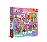 Trefl - Trolls Band Together, Aventuras de troles de Colores - Puzle 4 en 1, 4 Rompecabezas, de 35 a 70 Piezas - Distintos Grados de dificultad, para niños a Partir de 4 años
