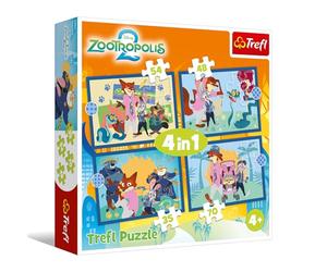 Trefl - Zootopia 2, Zootopia Llena de Aventuras - 4 Puzzles, de 35 a 70 Piezas - Varios Niveles de dificultad, Coloridos con Personajes de Cuentos de Hadas, diversión para niños a Partir de 4 años.