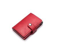 TREGOO Carteras Hombre Aldaba PU Cartera de Cuero Titular de Tarjeta Casual Protector Smart Wallet Tarjeta de Aluminio Caja Delgada Hombres Mujeres Monedero (Color : Red)