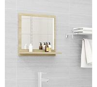 TREISL Espejo de baño Casa Roble Sonoma 40 x 10,5 x 37 cm de aglomerado contemporáneo espejo de pared con pequeño estante espejo de dormitorio para jabones, champú, pasta de dientes