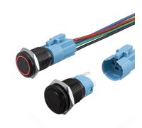 Treki 2pcs 16mm Interruptores de Botón Momentáneo ON-OFF LED Pulsador de Botón Acero Inoxidable 12V 3A Interruptor Pulsador con Enchufe Precableado IP65 Rojo