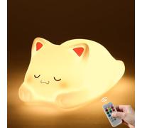 Tremdwoto Linda lámpara de gato con control remoto, luz nocturna para dormitorio de niñas, 7 luces nocturnas que cambian de color para niños, bebés, adolescentes, portátil, de silicona, luz nocturna