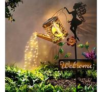 Tremdwoto Regadera solar con luz de hadas de luna, decoración de jardín, regalos de jardín, adornos de jardín impermeables solares para decoración al aire libre para camino, césped, patio