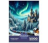 Tren 1000 Piezas Papel Durable Tren Under Aurora Castle Open Book Puzzle para Adultos Portátil Noche De Juegos En Familia Horas De Entretenimiento Garantizadas 70x50cm/1000pcs