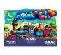 Tren a Vapor Cartón Tren con Globos y Cielo Nocturno Rompecabezas Premium Entrenamiento Cerebral Decoración del Hogar 52x38cm/1000pcs