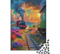 Tren a Vapor Vía de Campo Puzzle de 1000 Piezas Puzzle para Adultos Paisaje Rural Relajación Decoración Regalo 52x38cm/1000pcs