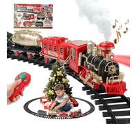 Tren Arbol de Navidad con Humo, Luces y Sonidos - Tren Electrico Juguete con Control Remoto, Locomotora, Vagón de Pasajeros, Carga y Cisterna, para Decoración del Árbol, Niños 3-10 Años