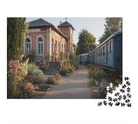 Tren Azul Retro Rompecabezas para Adultos |Arquitectura del Siglo XIX| De Diversión Familiar 1000pcs (75x50cm)
