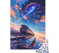 Tren bajo Cielo Estrellado Puzzle de 1000 Piezas Puzzle para Adultos Viaje de Ensueño Relajación Familia 38x26cm/1000pcs
