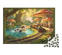 Tren Bosque de Hongos Puzzle de 1000 Piezas Papel para Adultos Escena de Animales Fantásticos Juego de Puzzle 1000 Piezas Relajación Hogar Regalo 70x50cm/1000pcs