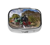 Tren con motor de vapor, Pastillero cuadrado para bolsillo o monedero, pequeño contenedor de pastillas, organizador de pastillas de viaje