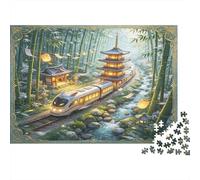 Tren de Alta Velocidad Moderno Puzzle de 1000 Piezas Papel para Adultos Bosque de Bambú Paisaje Nocturno Relajante Familia Decoración Regalo Nan