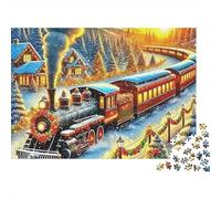 Tren de Invierno Puzzle de 1000 Piezas Papel Puzzle para Adultos Pueblo Festivo Relajación Regalo Familiar 70x50cm/1000pcs