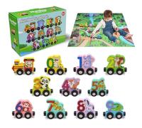 Tren de juguete de madera, tren de madera, juego de tren de madera con tarjeta, animales magnéticos, juguete de madera, juego de motricidad Montessori, juguete para niños y niñas de 2 a 5 años
