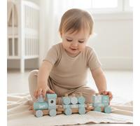 small foot Tren de Madera Azul, Juguete encajable, apilable 14 elem, Decorativo Resistente, a Partir 12 Meses 12695