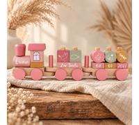 Tren de madera personalizado para nacimiento con nombre y datos de nacimiento – Rosa – Sin personalización