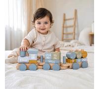 Tren de madera personalizado para nacimiento con nombre y datos de nacimiento – Azul océano – Sin personalización