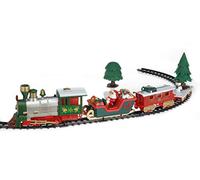 Tren de Navidad decorativo rojo 91 x 44 cm - 22 piezas - toca música navideña - Mini tren para Navidad con locomotora, 3 vagones y 15 rieles y árbol decorativo