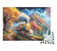 Tren de otoño Cerca de un Castillo de Cuento de Hadas Puzzle De 1000 Piezas Tren caprichoso Perfecto Regalo De Cumpleaños para Niños Y Adultos 70x50cm/1000pcs