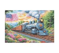 Tren de Vapor Bandera Estadounidense montaña Aventura Puzzle 1000 Piezas Colorido Cartón Rompecabezas Familiar para Toda La Familia Juguete Educativo 3D Maquetas Construir 1000 PCS