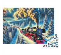 Tren de Vapor Bosque de Invierno Puzzle de 1000 Piezas Puzzle para Adultos Paisaje Nocturno Puzzle para Toda la Familia Regalo Relajante 52x38cm/1000pcs