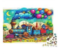 Tren de Vapor Colorido Puzzle de 1000 Piezas Papel para Adultos Ciudad de Globos de Ensueño Juego de Puzzle 1000 Piezas Familia Relajación Regalo 70x50cm/1000pcs